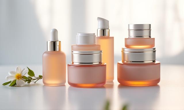 Close-up product photography of luxury skincare items